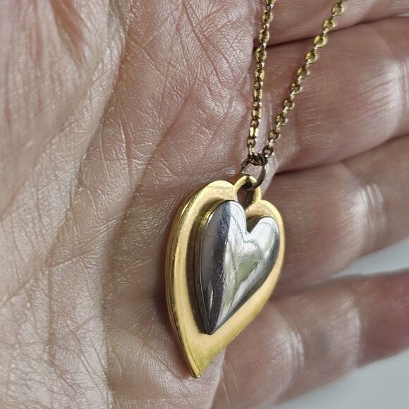 *Sale* Signed Artistry Heart Pendant Necklace Vintage Gold Silver Tone 14 - 17" - Picture 3 of 14